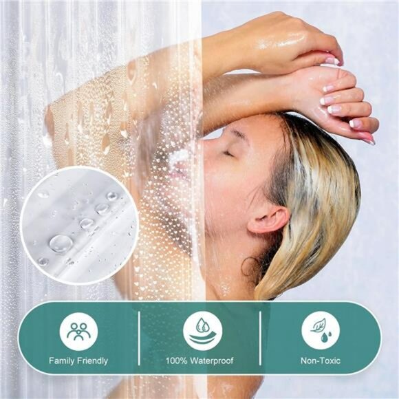 Clear Heavy Duty Shower Curtain Liner 72x72 Waterproof Plastic with Weights - Picture 6 of 7